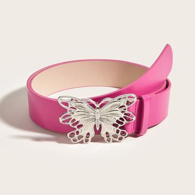 China 2022 summer new arrival ALLOY BSCI belt factory rose PU girl butterfly buckle leather belt for women for sale