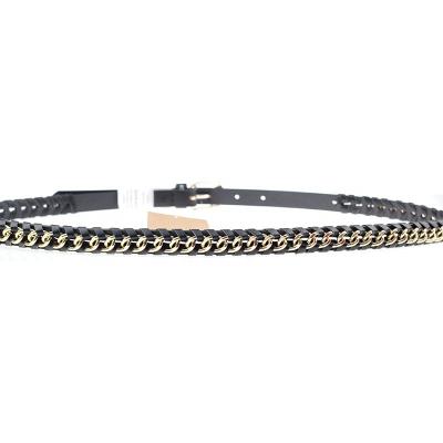 China Hottest Luxury Custom Made Casual Style Metal Wild Black Coil Woven Woven Belt Women Belt With Gold Buckle for sale