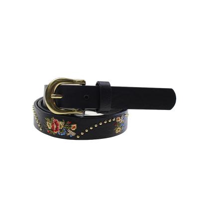 China Fashion.Casual new custom logo studded belt hardware leather and PU rivet belt for women ladies for sale