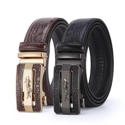 China Hot Selling Men's Crocodile Automatic Buckle Sheer Cowhide Belt Eco-friendly Leather Belt for sale