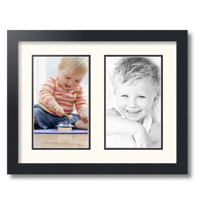 China Luxury Double Collage Photo Frame Double Frames Mat with 2 - 6x10 Openings and Black Satin Frame for sale