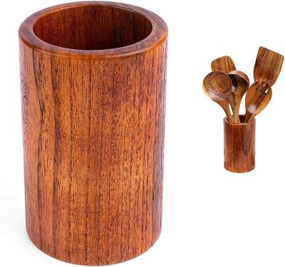 China Sustainable Wooden Kitchen Utensil Holder, Natural Acacia Wood Cookware Rack For Countertop, Utensil Jug Organizer for sale