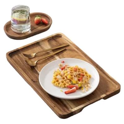 China Sustainable Wooden Serving Tray Set of 2 Decorative Ottoman Trays, Dessert Dishes, Snack Trays for Food, Party for sale