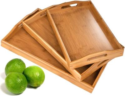 China Sustainable 3 Pack Serving Tray, Large Bamboo Serving Tray with Handles Wood Serving Tray Set for Coffee, Food, Breakfast, Dinner for sale