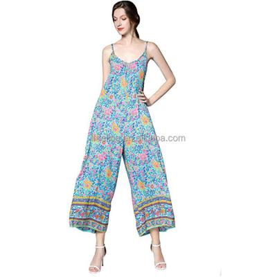 China QUICK DRY Custom Print Halter Sleeveless One Piece Overalls Plus Size Loose Wide Leg Overalls Women's Workout Overalls for sale