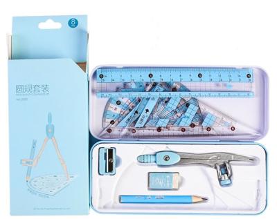 China Student Accurate Creative Stationery Triangle Ruler Set Compasses Amazon Metal Ruler Drawing Set for sale