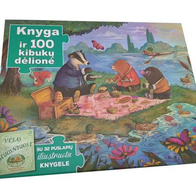 China Cartoon Toy French 100 Pieces Animals World Picnic Party Puzzle With French Tairy Tale Book for sale