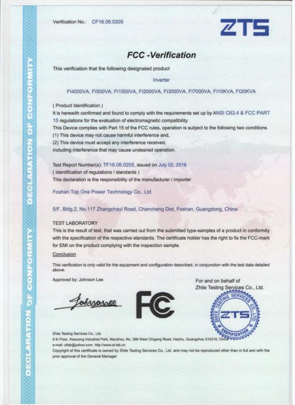 FCC - Foshan Top One Power Technology Co., Ltd.