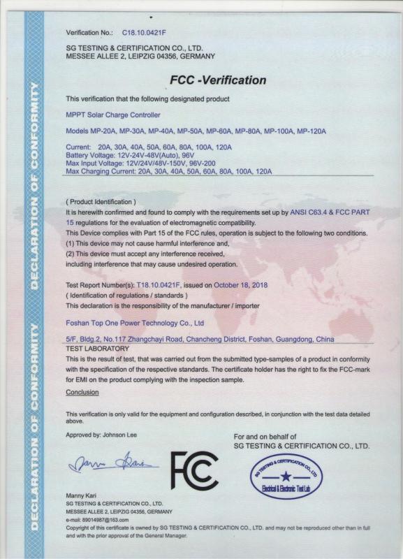 FCC - Foshan Top One Power Technology Co., Ltd.