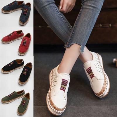 China 2021 Summer Women's Shock-absorbent Casual Shoes Hollow Out Fashionable PU Breathable Soft Shoes And Loafers Comfortable Non-lace Stretch Flat Shoes for sale