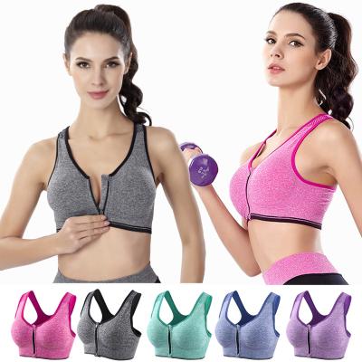 China Women Antibacterial Hot Zipper Push Up Sports Bras Invest Underwear Gym Shockproof Breathable Fitness Sports Running Tops for sale