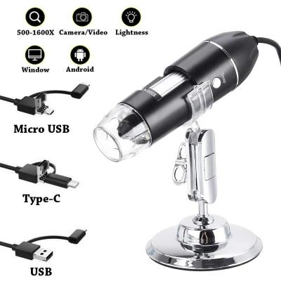 China 1600X 3 in 1 Adjustable USB Digital Microscope Type-C Electronic Microscope Camera for Solding 8 LED Zoom Magnifier X4C Endoscope for sale