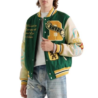 China QYOURE Logo Embroidery Patches Street Sports Custom Mens Winter QUICK DRY Letterman Varsity Leather Jacket for sale