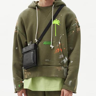 China QYOURECLO Logo Cotton Hand Painted Drawstring Splatter Waterproof Custom Splice Men's Oversized Hoodies Fleece for sale