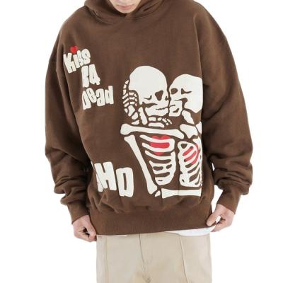 China QYOURECLO Raincoats Custom Design OEM 3D Foam Blast Printing Oversized Skeleton Cotton Men Hoodie for sale