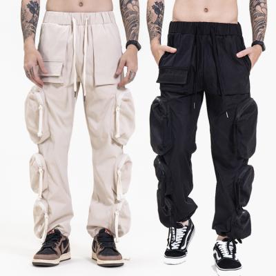 China QYOURECLO Custom Men's Anti-wrinkle Streetwear Hip Hop Logo Long Multiple Pockets Trousers Twill Cotton Cargo Pants for sale