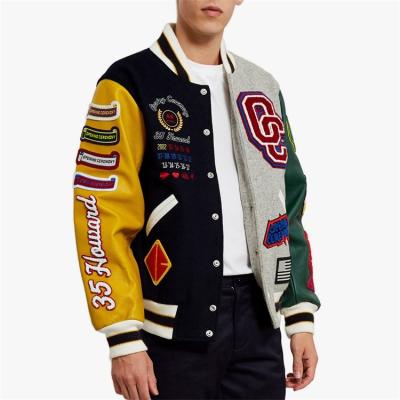 China QYOURECLO Viable Custom Mens Baseball Letterman Varsity Jacket Logo Chenille Colors Leather Sleeve for sale