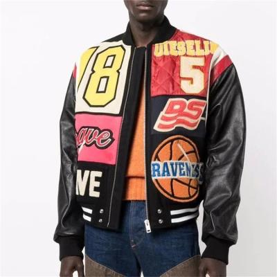 China QYOURECLO Custom Viable Breaker Sport Logo Print Leather Embroidered Wind Down Bomber Varsity Jacket For Men for sale