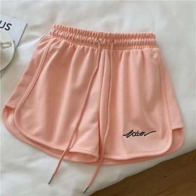 China Custom Cotton Fitness Women Anti-Wrinkle QYOURECLO Embroidery Logo French Terry Summer Letter Running Shorts for sale