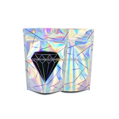 China Disposable Mylar Bag Printed 3.5 Gram Smell Proof Baggies 1/8 Ounce Holographic Black Diamond for sale