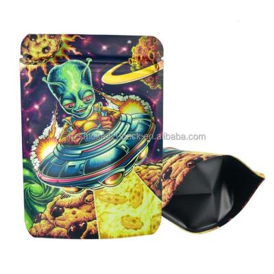 China New Disposable Disposable Metallic Flower Dispensary Smell Proof Edible Zipper Cookie Bags Matte Custom Printed Alien 3.5 Gram Mylar Bags for sale