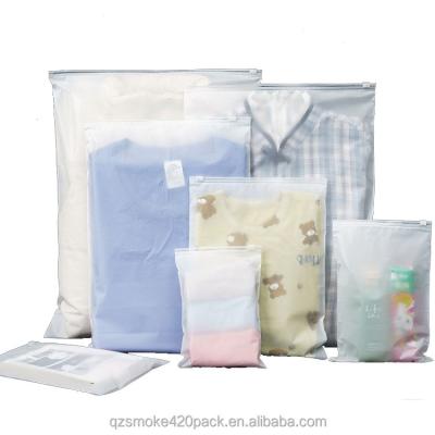 China Logo Printing Matte High Quality Recyclable/Poly Garment Biodegradable Clear T-shirt Sachet Plastic Zipper Frosted Zipper Bag With Own Logo for sale