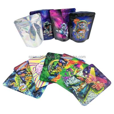 China Disposable Custom Printed Low Moq Digital Printing Stand Up Holographic Metallic Smell Proof Baggies 3.5G 7G Mylar Bags for sale