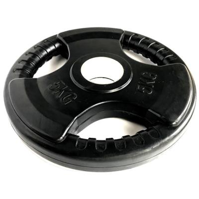 China Commercial Use 3 Hole Black Rubber Coated Weight Weight Lifting Weight Free Plate For Strength Training for sale