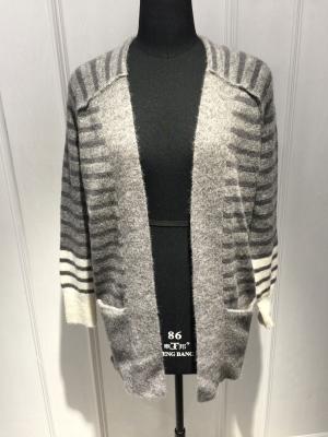 China Stripe Ladies Cardigan Sweater With Wool Nylon Alpaca Material 7 Big Gauge Size for sale