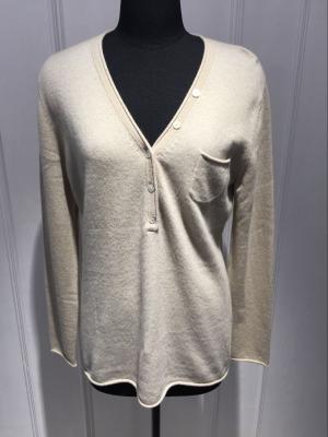 China V Neck Pull Over Sweatshirts Ladies Cashmere Sweaters With Small Breast Pocket for sale