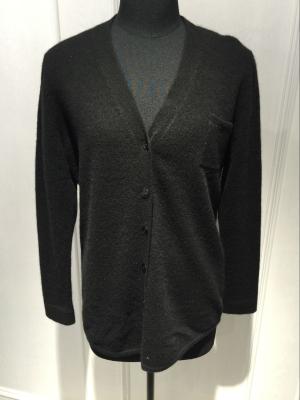 China Black Cashmere Cardigan Women ，Long Sleeve Ladies V - Neck Cashmere Sweaters for sale