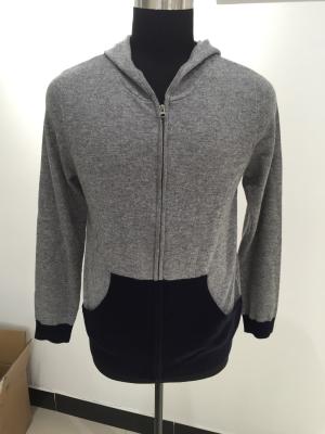 China Autumn / Winter Men Knit Sweater Hooded Long Sleeve 12gg Guage Size 330g Weight for sale