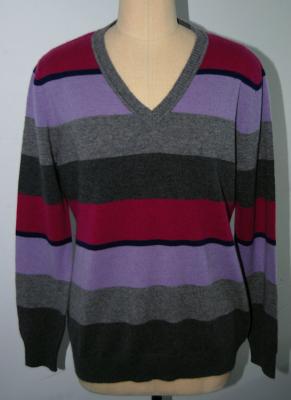 China V Neck Pure Merino Wool Stripe Men Knit Sweater Pullover  Classic Fitting Spinning 2/28nm Yarn for sale