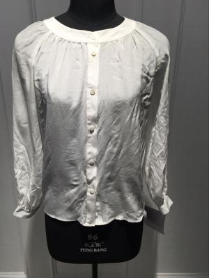 China White Silk Shirt Blouses , Breathable Women Long sleeve crew neck  Blouses for sale