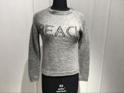 China Ladies 7Guage Knitted Wool Nylon Alpaca Long Sleeve embroidery Crew Neck Sweater Pullover for sale