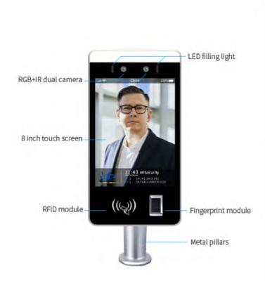 China Motion Detection 8 Inch Touch Sensor AI Face Recognition Device With Finger Print And Rfid Card Reader Te koop