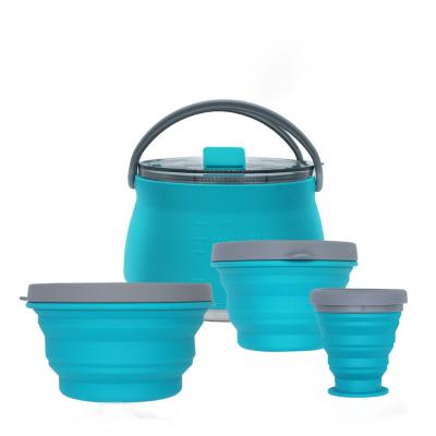 China PORTABLE Camping Food Grade Silicone Folding Pot Portable Open Fire Coffee And Teapot for sale