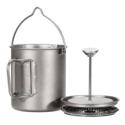 China PORTABLE Fashionable Silver Titanium Can Hang Outdoor Camping Coffee Pot Kettle for sale