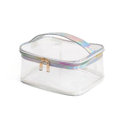 China Custom Clear Holographic PVC Zipper Makeup Bag Travel Makeup Pouch Fashion Women Cosmetic Pouch for sale