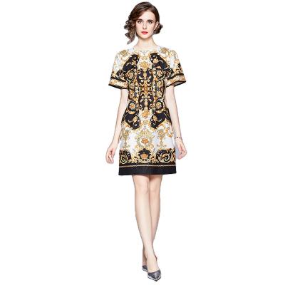 China New Y438# Anti-Static Anti-Static Women Fashion Round Neck Setting Loose Printing Thin Printed Female Dress for sale