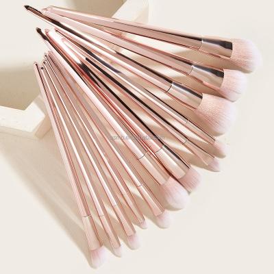 China Angular Blush New 12pcs Makeup Crystal Brushes With Wooden Matte Hair Portable Soft Handle Makeup Brush Bling Beauty Tools for sale