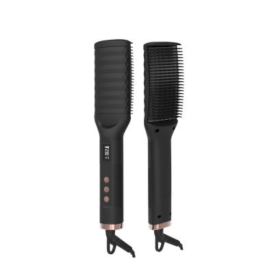 China Portable Hair Straightener Electric Brush Women Use Ionic Infrared Display Titanium LCD Dual Voltage Portable Hair Brush for sale