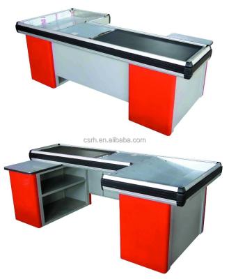 China RH-CE001 Supermarket Cashier Checkout Counter Supermarket checkout counter with conveyor belt 1800*1100*850 for sale