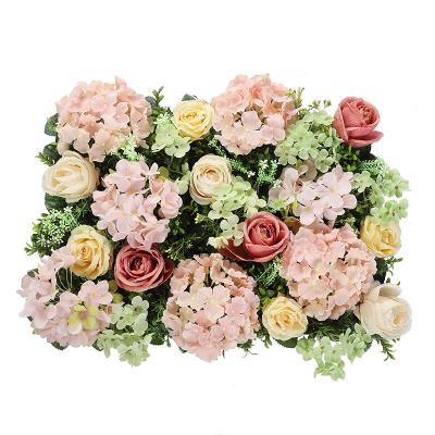 China Wholesale Hydrangea Rose Panels Silk Fabric Wedding 40*60cm Backdrop Rose Ombre Flower Wall For Event Decoration for sale