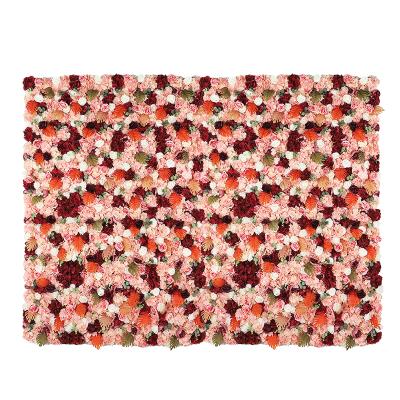 China Red Rose Flower Wall Panel Silk Fabric Flower Wall to Wedding Different Types of Decor to Customize Latest Designs Backdrop for sale