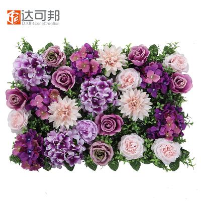 China Widely Used Wedding Decoration Violet Mounted Roll Flowers 400X600mm Panels Flower Wall Customizable Artificial Rose Flower Wall for sale