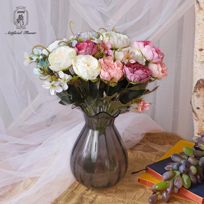 China Cheap Beautiful Natural Touch Peony Bouquet Artificial Flowers Rose Silk Flowers For Home Wedding Decorative Flowers for sale