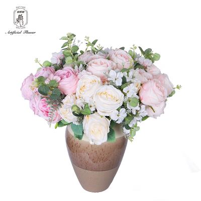 China Artificial Wedding Silk Rose Bouquet Floral Flowers Natural Touch Decoration Flower Pink Rose Bouquets for sale