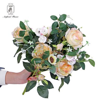 China Natural Contact Rose Bouquet Artificial Rose Bundle Wedding Valentine's Day Flower Decoration Bouquets for sale