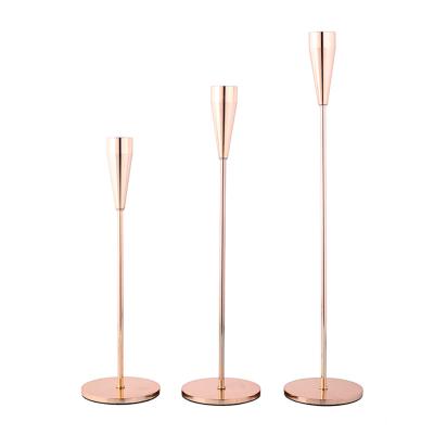 China Cheap Slim ODM Home Decoration Pillar Candlestick Metal Gold Candle Holder Set ODM 3 Small Size for sale